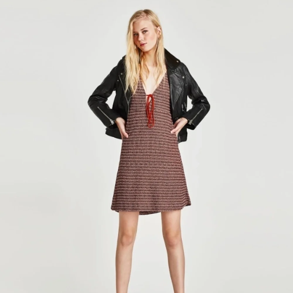 ZARA // soft knit front tie plunge mini dress